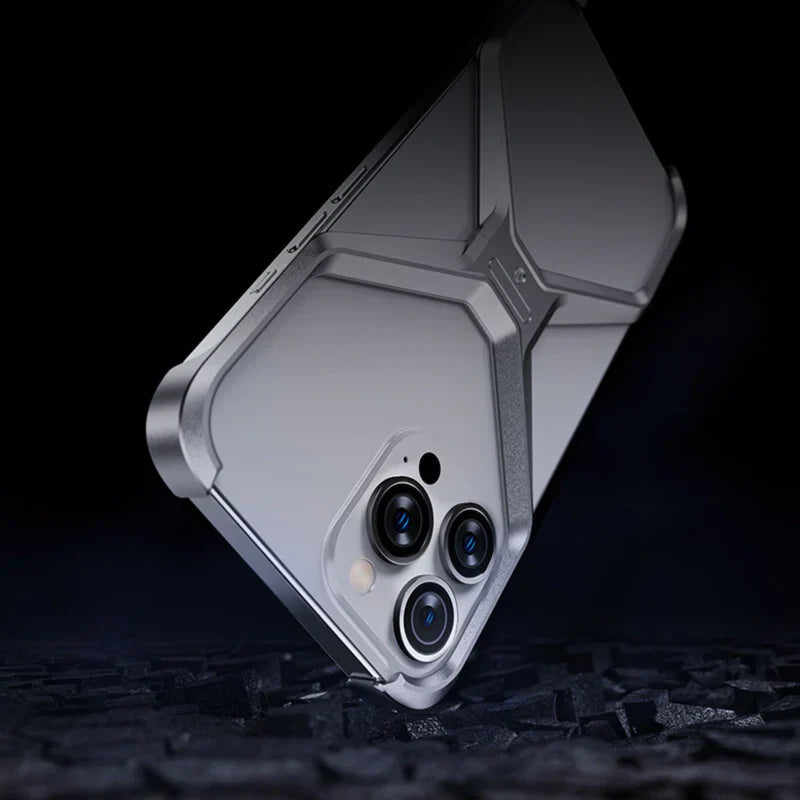 iPhone 16 Pro Super Slim Premium Metal Luxury Aluminum Frameless X Shaped Case - Grey
